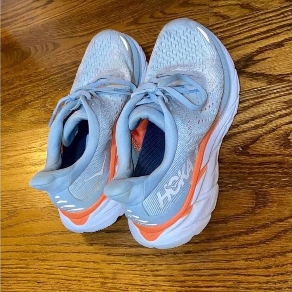 Icy blue and orange Hoka’s. Women’s size 8